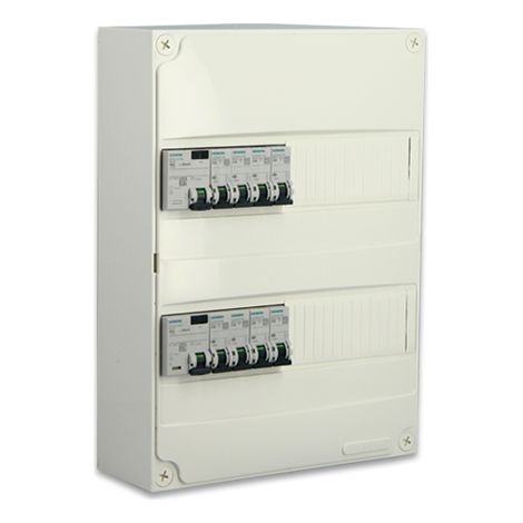 Siemens – Tableau électrique pré-équipé 8 modules IP65 – 2 rangées – 8 disjoncteurs – 2 interrupteurs différentiels – Fixation murale (1/4)