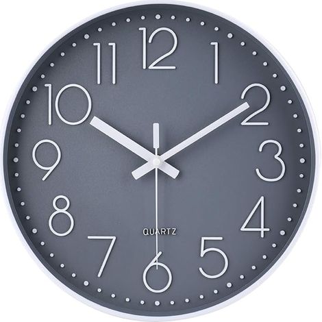 30cm Modern Quartz Lautlos Wanduhr Schleichende Sekunde ohne Ticken Analoge Wanduhr Dekor für Wohnzimmer, Zimmer, Büro (Grau)