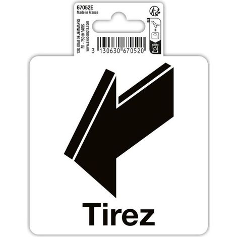 Signalétique adhésive - Tirez - Avec picto flèche - 10x10cm - Noir/Blanc - PVC (1/2)