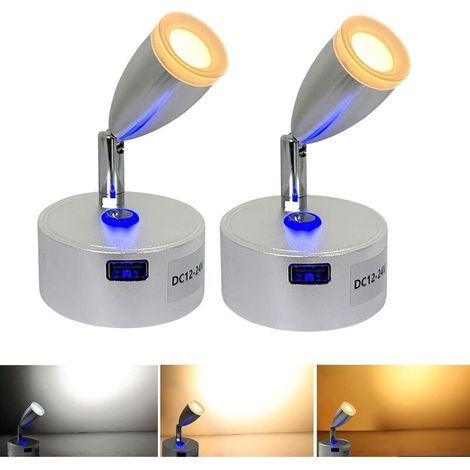 12v Led Lampes Camping-car, 12v Lampe de Lecture Lit, 3 Températures de Couleur, 3w, Variateur Tactile, DC 12-24v Led Spot, éclairage pour Camping car/Voiture/Caravane/Bateau(2 Pièces) (1/5)