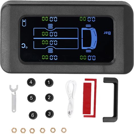 Moniteur de pression des pneus universel charge USB solaire 0-8.5bar 122PSI camion TPMS avec 6 capteurs externes (1/5)