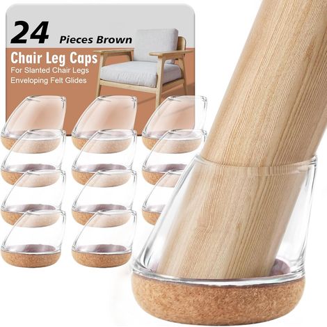 24PCS Tampon Chaise, Protection Pied de Chaise Rond en Silicone, Patin Chaise Feutre pour 15°-25° Pente, Reduire Le Bruit éviter Les Rayures, Protege Pied de Chaise Transparent Brun (Fit:20-26mm) (1/5)