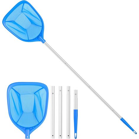 Skimmer de superficie para piscina, red fina y estable con mango de aluminio extraíble de 1,2 m, herramienta para piscinas para limpiar hojas e insectos flotantes. (1/4)