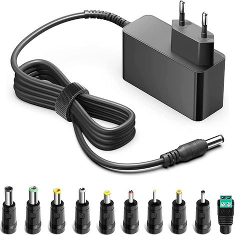 DC15V 2A AC Adapter Charger with 10 Power Adapter Conversion Sockets for PC Monitor, Massage Gun, 15V Power Supply, Cameras, TV Box, CD Player, Monitor (1/5)