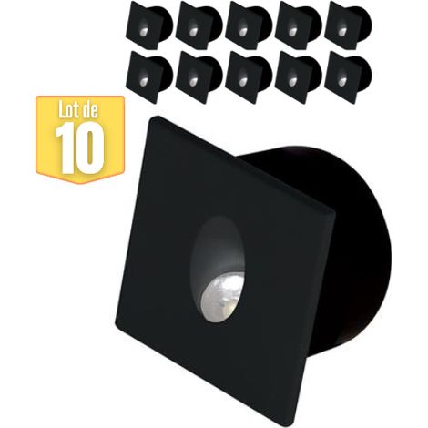 Lot de 10 spots LED muraux carrés noirs 3W 4000K – Angle faisceau 72.3° – Lumens 86lm – Pour encastrement dans murs et plafonds – Horoz Electric (1/2)