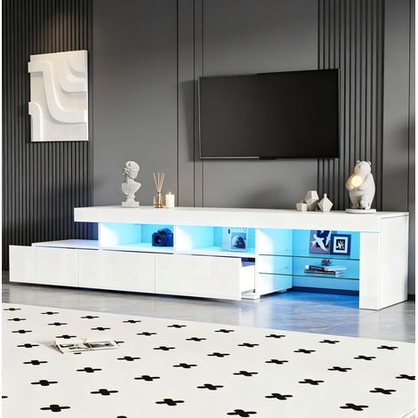 Mueble para TV LED de 180 x 35 x 45 cm para televisores de hasta 65 pulgadas, 3 cajones, 7 compartimentos de almacenamiento, MDF lacado en blanco. (1/5)