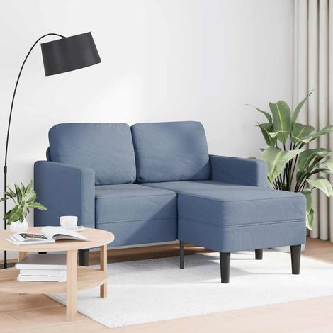 Canapé  Sofa 2 places avec méridienne en L bleu 125 cm Lin