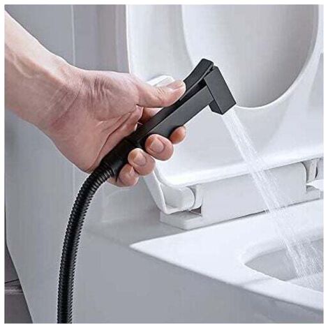 Kit Douchette WC, Noir Pulvérisateur de Bidet à Main en Laiton Bidet Pulvérisateur Mural Douchette WC Kit Complet pour Nettoyage Salle de Bain, Hygiène Personnelle, G1/2 (1/3)