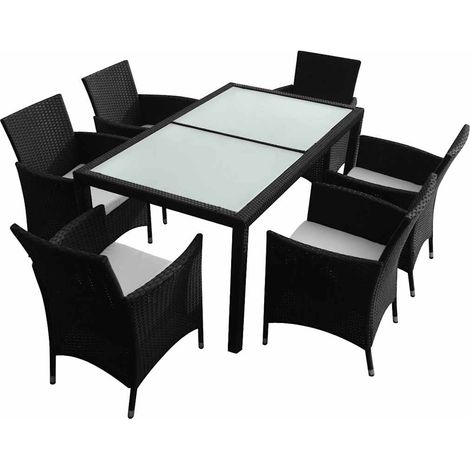 Maison Exclusive - Set da Pranzo da Giardino 7 pz con Cuscini in Polyrattan Nero (1/5)