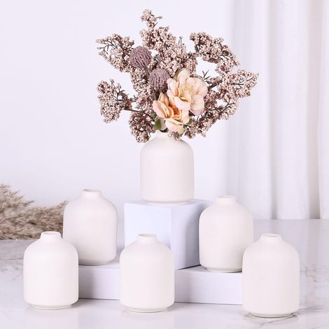 Lot de 6 Petit Vase Blancs, Vases Boho Modernes pour Fleurs Sèches, Vase Décoratif, pour Centres de Table en Gros, Mini Vases pour Déco de Table de Mariage (1/5)