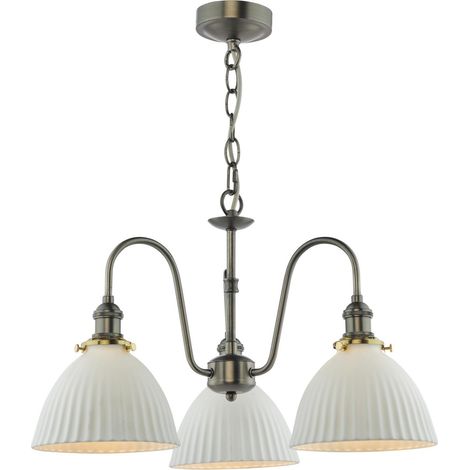 Dar Hadano Suspension Hadano à 3 lumières, chrome antique et céramique blanche (1/4)
