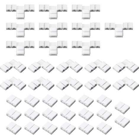 40PCS Connecteur Ruban LED 2 broches,Connecteur Rapides de Bande LED à 2 Broches Adaptateur en Forme L et T pour Strip LED SMD 5050 RGB de 10mm de Large (1/5)