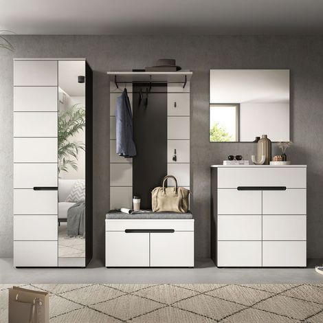 Ensemble meuble d'entré avec 5 éléments décor blanc - KANUT (1/5)