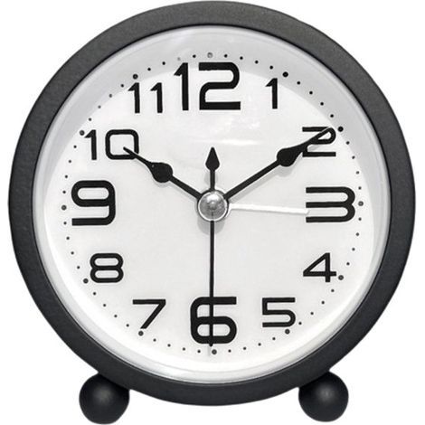 Alarm clock, analog, silent, no ticking sound, metal material, black, large digital display, silent night alarm clock, quartz movement, frequency sweep, battery powered, portable alarm clock, suitable