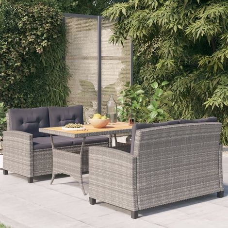Set de comedor jardín 3 piezas con cojines ratán sintético gris vidaXL (1/5)