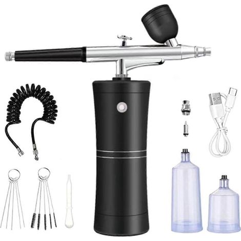 Kit aérographe sans fil Mini aérographe avec compresseur et buse de 0,3 mm, appareil de maquillage facial portable à oxygène A (1/4)