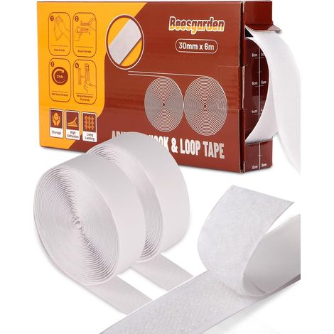 30mm x 6m Scratch Autocollant Double Face Extra Fort, Rubans Adhésifs Hook Loop Bande Agrippantes, Facile à Couper, Idéal pour Fenêtre, Cadre, Moustiquaire et Bricolage (1/5)