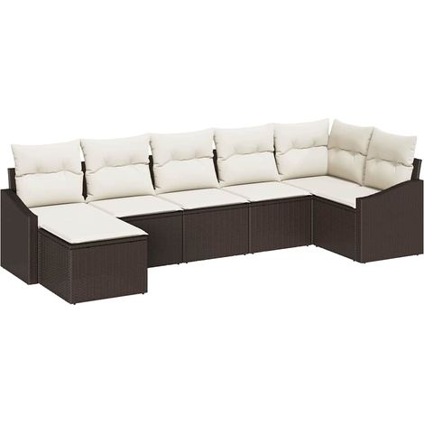 Sofa Set with Cushion 7 pcs Brown Poly Rattan vidaXL