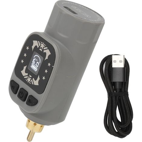 Batterie sans fil pour machine à tatouer 1600mAh, interface RCA, écran numérique, pile rechargeable grise pour stylo de tatouage. (1/5)