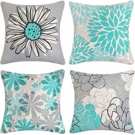 Lot de 4 housses de coussin en lin synthétique 100 % polyester – Imperméables – 45 x 45 cm – Décoration pour salon, chambre, jardin