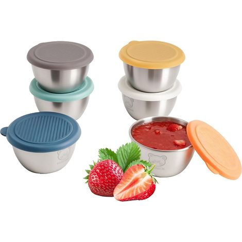Lot de 6 Coupelles à Sauce avec Couvercle, 80 ml Récipients en Acier Inoxydable, 6 Couleurs Bols à Sauce Mini, Lavables au Lave-Vaisselle, Mini Boîtes pour Pots de Yaourt, Sauces, Snacks (1/5)