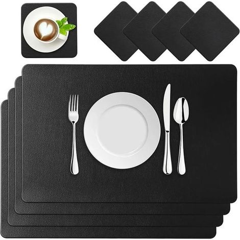 Platzsets Tischsets vierteiliges Set aus Platzsets Untersetzern aus Polyurethan-Kunstleder waschbar und wasserdicht geeignet für Esstische Bars