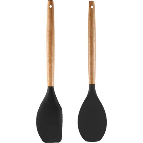 Ustensiles De Cuisine En Silicone Et Bois - Résistance Thermique Pour Casseroles Antiadhésives - Set De 2 Pièces (1/5)