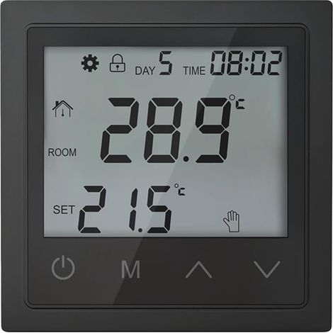 Digital Thermostat, Room Thermostats for Underfloor Heating, LCD Display, Electrically Programmable for Ambient Temperature Controller, Heating Thermostat, Black (1/5)