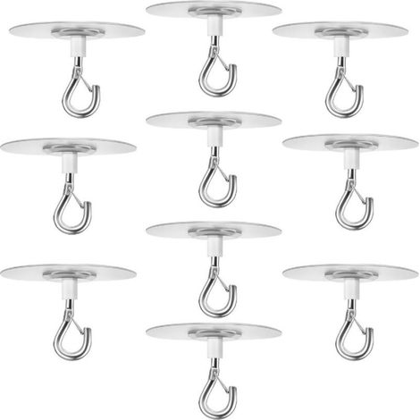 Lot de 10 (ronds) Crochets adhésifs sans perçage pour plafond, pour suspendre des plantes légères, crochets à œillet adhésif pour suspendre un mobile (1/5)