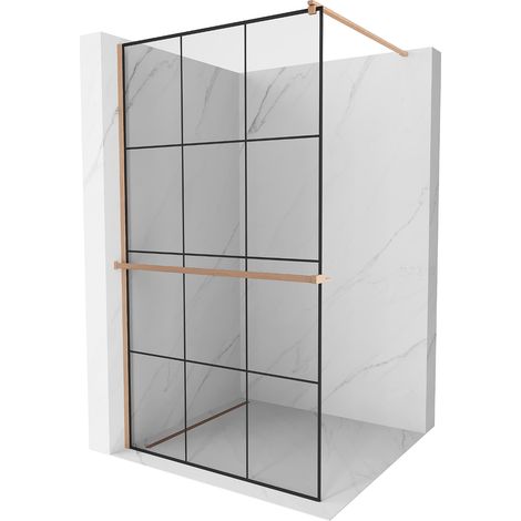 Mexen Kioto+ mampara de ducha con estante Walk-in 120 x 200 cm, rejilla negra, cobre cepillado - 800-120-121-65-77 (1/5)
