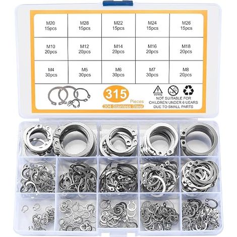 Retaining Rings Assorted Seeger Elastic Rings Internal E-Clip Clips External C-Clip Clamps 4-28mm Grooved Shafts Silver (1/2)