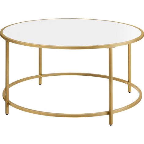 Mesa de centro redonda Valora, dorada y blanca, Ø84 cm, estilo loft (1/5)