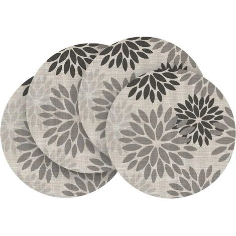 Artoid Mode Lot de 4 sets de table ronds PVC, motif dahlias gris, 36 cm, résistants taches et chaleur, décor - Gris 36 cm, Rond 4pcs (1/5)