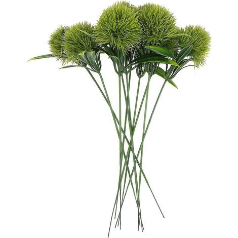 Set mit 10 realistischen künstlichen Löwenzahnblüten für Blumendekorationen. Künstliche Löwenzahnblüten. – 25,00 x 3,50 x 3,50 cm – Grün (1/4)