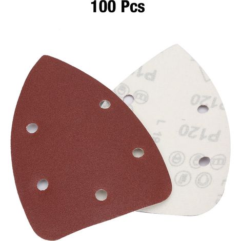 Ortviai Disques Abrasifs Triangulaires en Oxyde d’Aluminium, 100 Pièces, 140 x 90 mm, Grain 120 (1/5)
