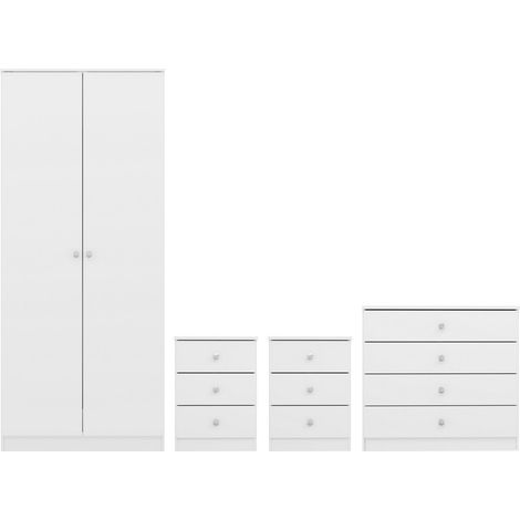 Denver 2 Door Wardrobe Bedroom Set - L48 x W175 x H75 cm - White Gloss