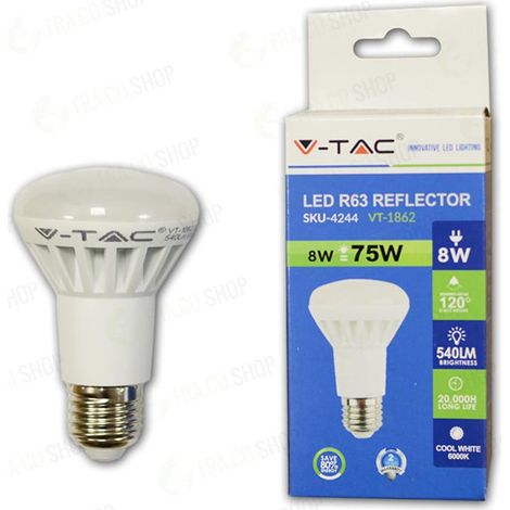 LAMPADINA LED 8W E27 R63 BIANCO FREDDO 6000K - Luce FREDDA