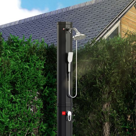 Jiubiaz Ducha solar para jardín de 60 l con funda protectora, ducha de mano y tapón de desagüe: columna para jardín, piscina y camping en color negro