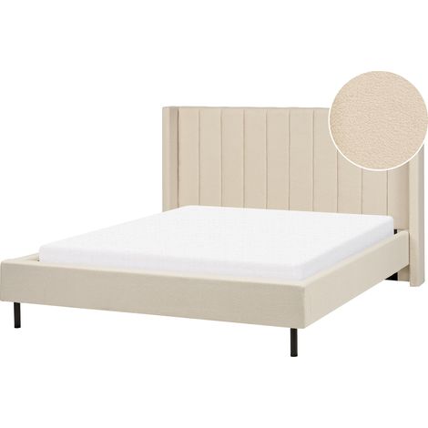Cama con somier 160 x 200 cm moderna tapizada bouclé base listones beige Villette