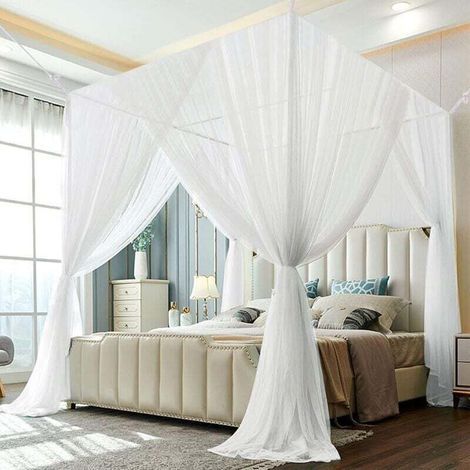 Moustiquaire de Lit Double SZHTFX Grand Moustiquaire Carré Lits Simples 4 Portes pour Anti-Insectes Universelle Voilage Baldaquin IntéRieur et ExtéRieur Isoler Efficacement Les Moustiques 210190240cm (1/4)