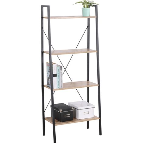 libreria industriale legno e metallo con 4 ripiani, 60x32,5x148 cm