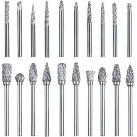 [JAMAIS UTILISÉ] Fraises 20Pcs Rotatives Double Coupe en Carbure de Tungstène Ensemble de Fraies Limes Rotatives Burres Fichiers 3mm Tige Fraises pour Bricolage (1/4)