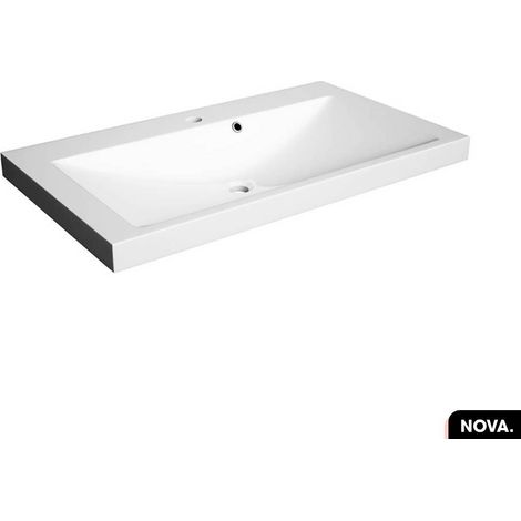 Otitec – Vasque à encastrer blanche 80 cm – Acrylique – Siphon inclus – Installation simple – Pour meuble sous vasque (1/3)