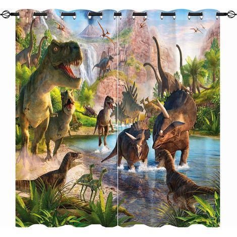 Rideaux Dinosaures - Motif Jungle Animaux Sauvages avec Œillets, Isolation Thermique & Obscurcissement pour Chambre d’Enfants (Garçons) - 2 Panneaux L117 x H137cm - 117L X 137H cm (2 Panneaux) (1/5)