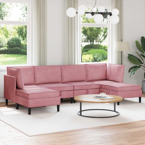 Juego de muebles de salón con cojín 6 pcs Rosa Terciopelo