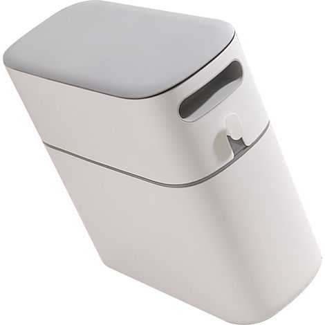 Poubelle étroite de salle de bain avec couvercle hermétique, gris, à remplissage automatique (1/5)