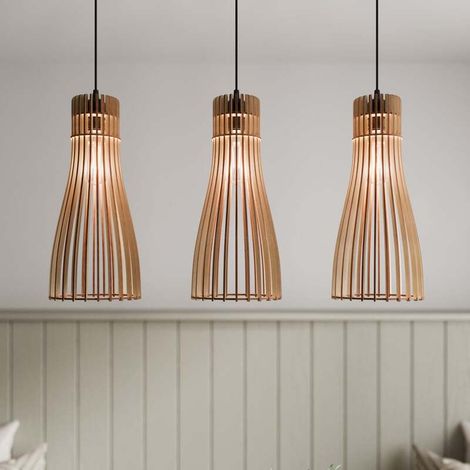 [GEBRAUCHT] B-Ware Hängeleuchte Bottle dreiflammig LED Pendelleuchte dimmbar schwarz Holz Stahl (1/2)