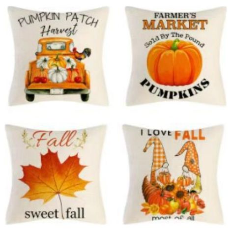 Fundas de cojín de 45x45 cm, de lino, con estampado de calabazas y cosecha otoñal, adecuadas para sofás, camas y decoración de interiores.