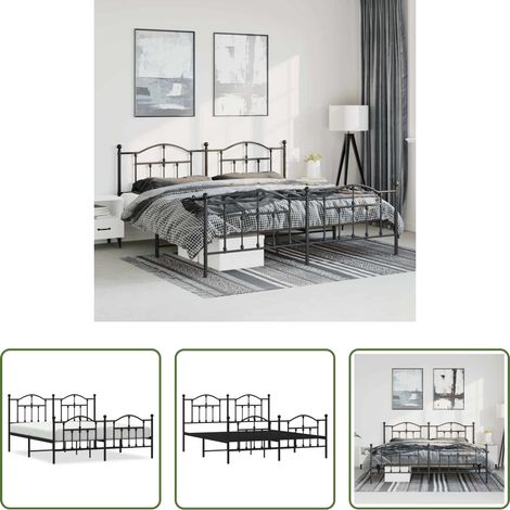 vidaXL Lit avec tête et pied -  Cadre de lit métal sans matelas avec pied de lit noir 183x213cm (1/5)