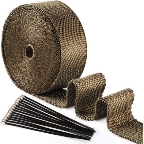 Ruban isolant thermique moto en titane magma 15 m × 50 mm + 10 attaches câble acier inoxydable noir pour collecteur d’échappement